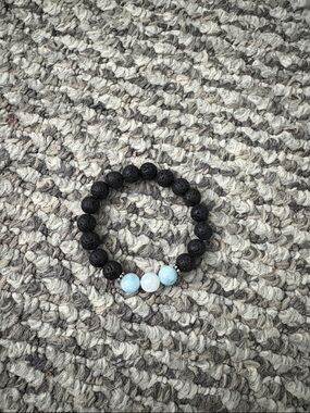 Black Lava Bead Bracelet with Aquamarine